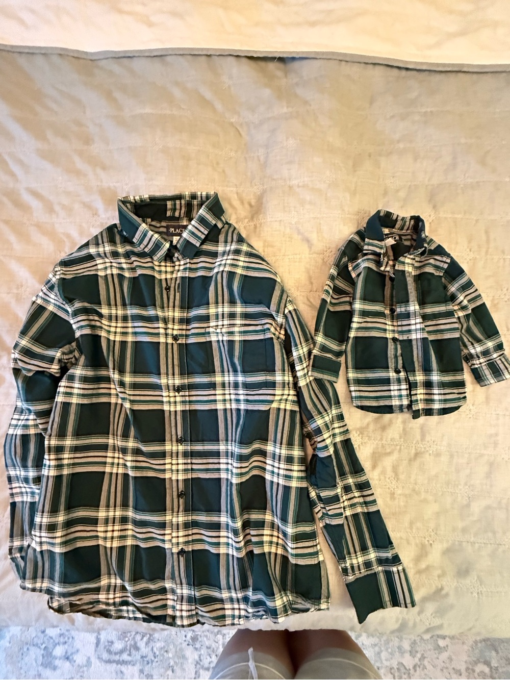 Like new! Father and Son matching shirts - green plaid- Men’s XL and baby 9-12M